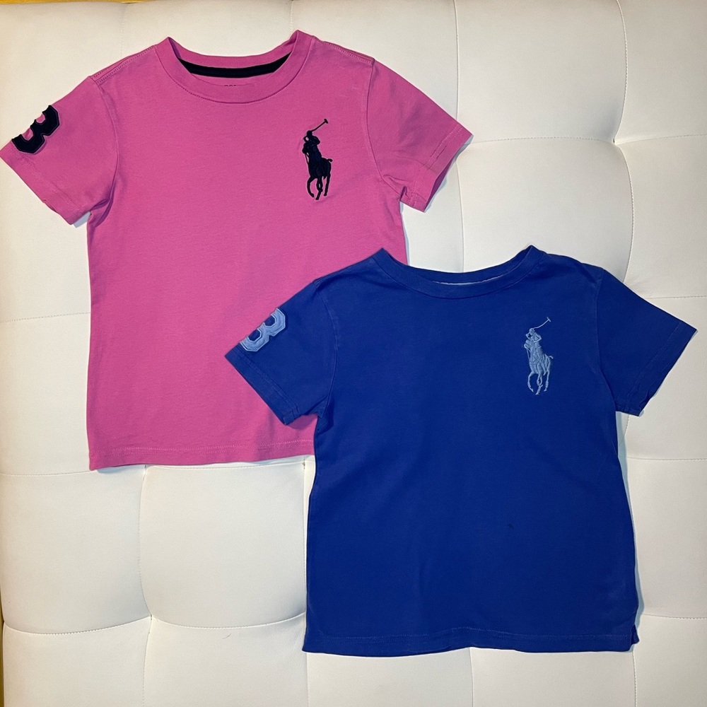 Polo Ralph Lauren boys pink and blue T-shir set Size 5.